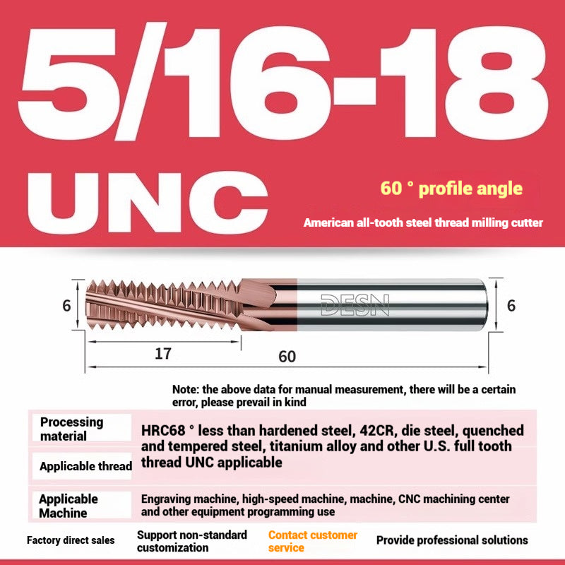 1115-65° high hard tungsten carbide thread milling cutter Long tooth full tooth alloy American thread milling cutter UNC UNF aluminum stainless steel Shandong Denso Pricision Tools Co.,Ltd.